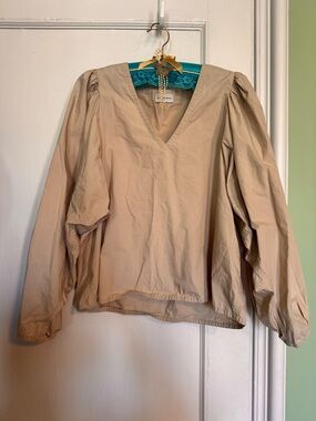 Malene Birger Tan V-Neck Balloon Sleeve Blouse